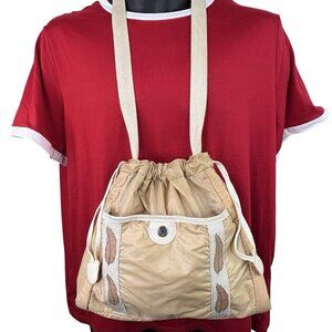 VTG 70s Retro Fall Leaves Tan Nylon Shoulder Bag Canvas Strap Women’s Medium Bag